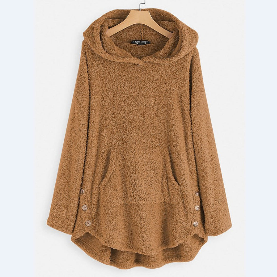 Women's Fleece Zip-Up Hooded Cat Pocket Sweater - Beige