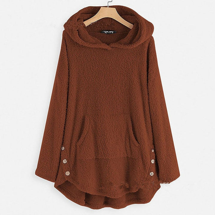 Women's Fleece Zip-Up Hooded Cat Pocket Sweater - Burgundy