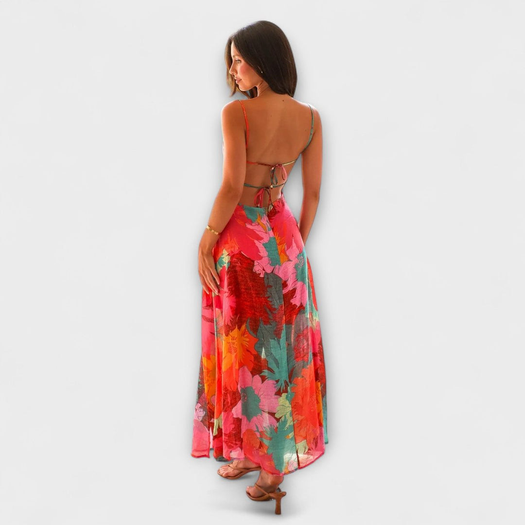 Women's Floral Bustier Spaghetti-Strap Maxi Dress