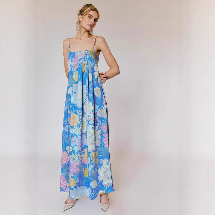 Women's Floral Bustier Spaghetti-Strap Maxi Dress - Blue