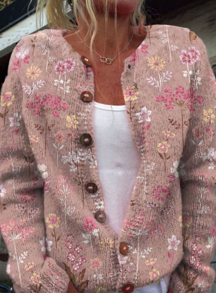 Women's Floral Button-Front Long Sleeve Cardigan Sweater - Pink