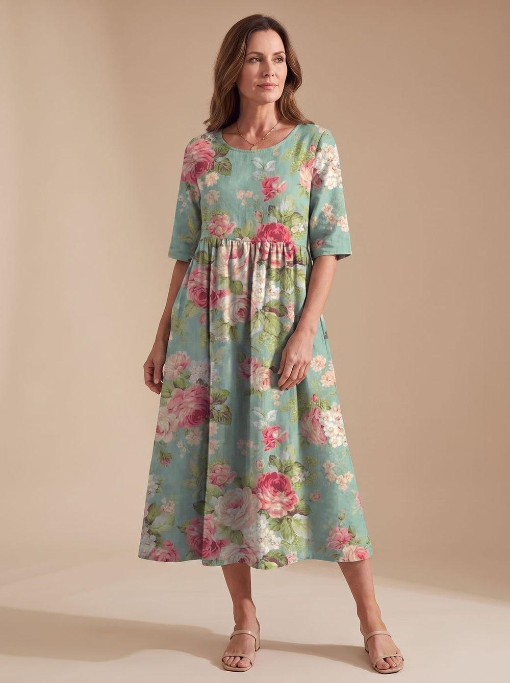 Women's Floral Embroidered Relaxed-Fit Occasion Dress - Mint Green