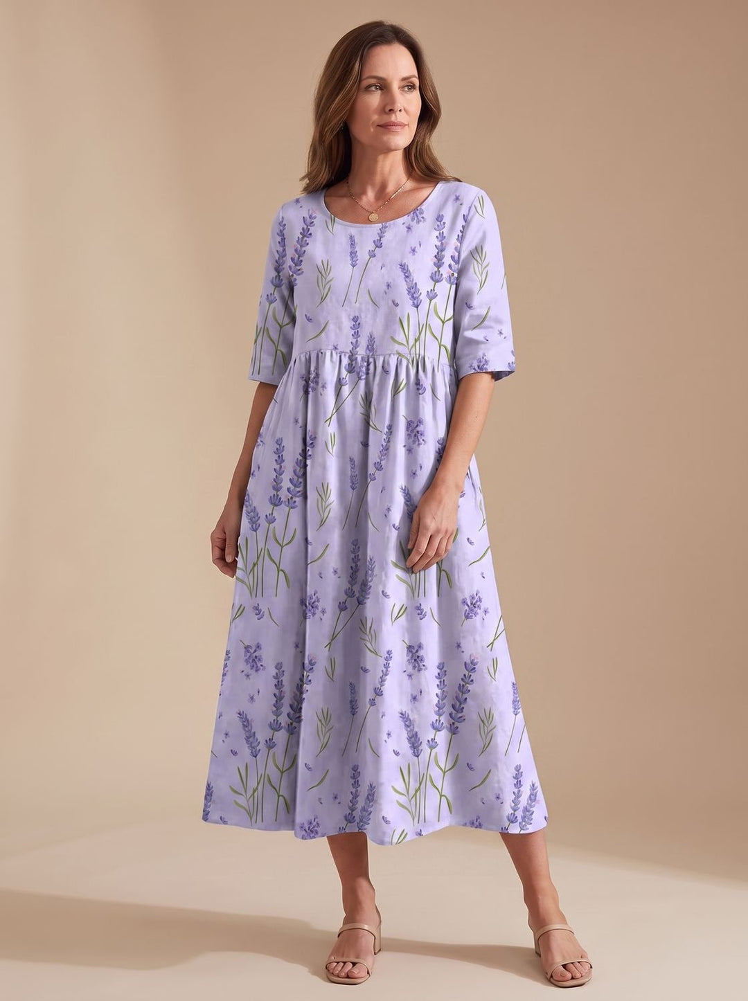 Women's Floral Embroidered Relaxed-Fit Occasion Dress - Lavender
