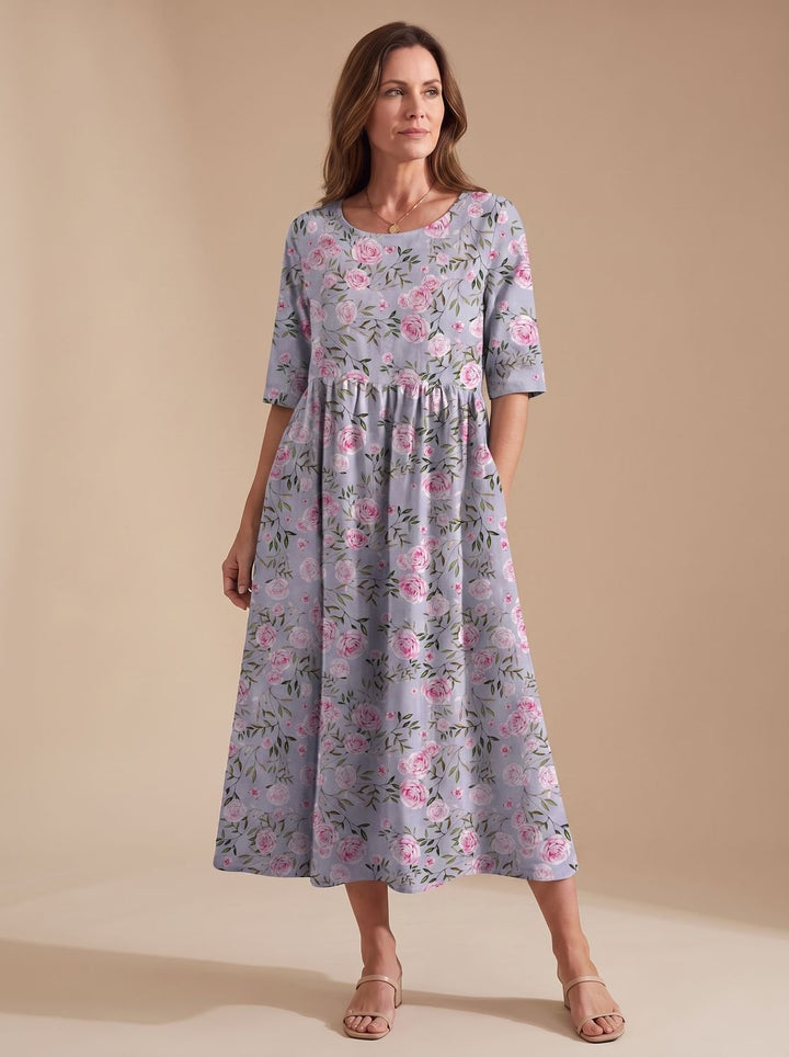 Women's Floral Embroidered Relaxed-Fit Occasion Dress - Dusty Lilac