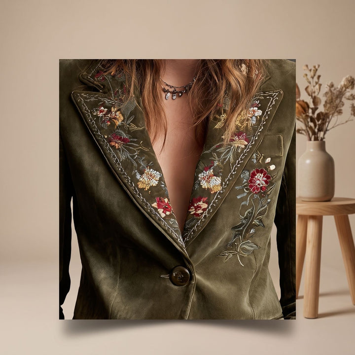 Women's Floral Embroidered Velvet Single-Breasted Blazer