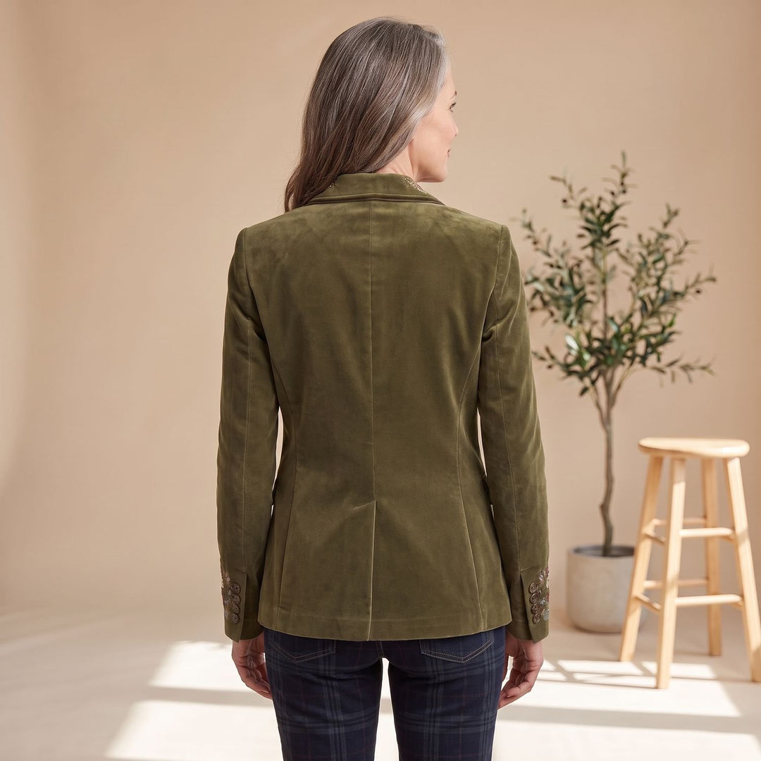 Women's Floral Embroidered Velvet Single-Breasted Blazer