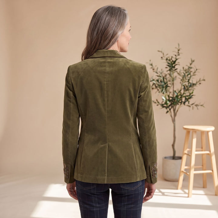 Women's Floral Embroidered Velvet Single-Breasted Blazer