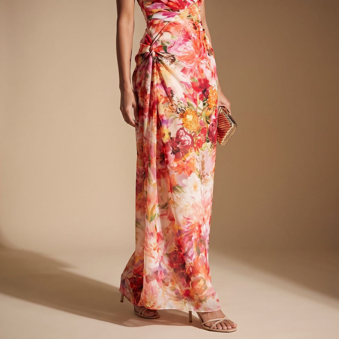 Women's Floral Halter-Neck Flowing Maxi Dress
