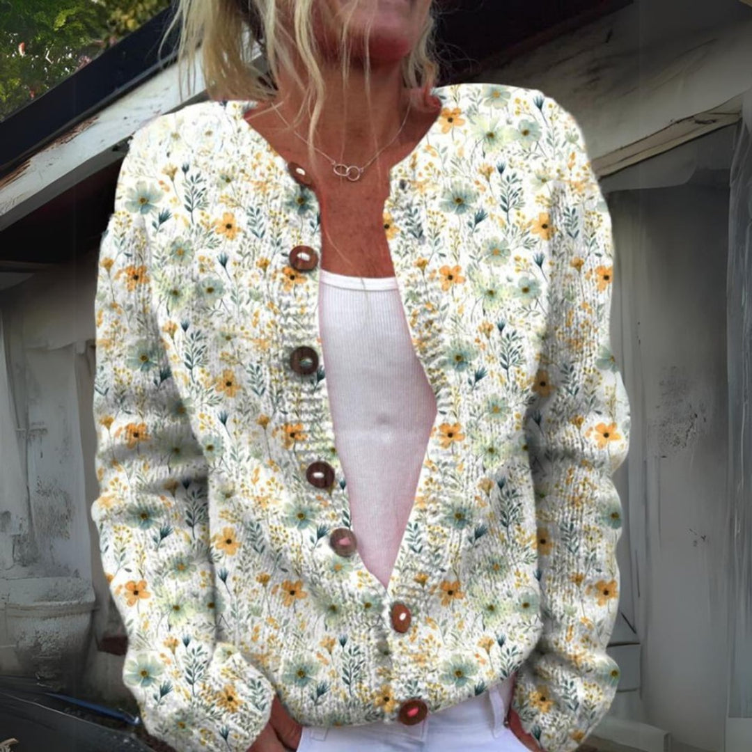 Women's Floral Knit Button-Front Cardigan Sweater - Green