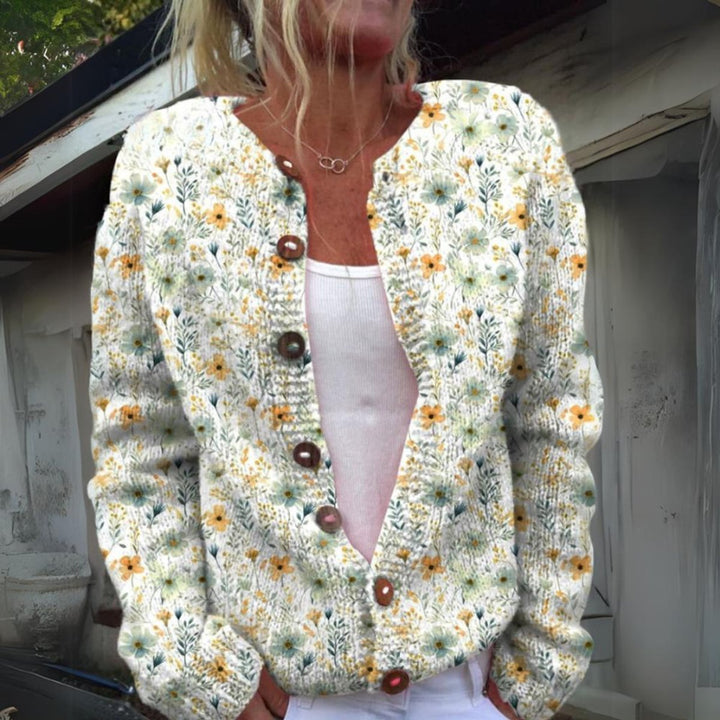 Women's Floral Knit Button-Front Cardigan Sweater - Green
