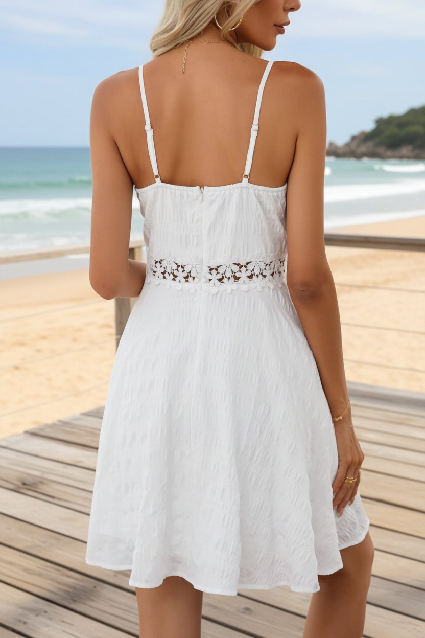 Women's Floral Lace-Waist Spaghetti Strap Mini Cocktail Dress