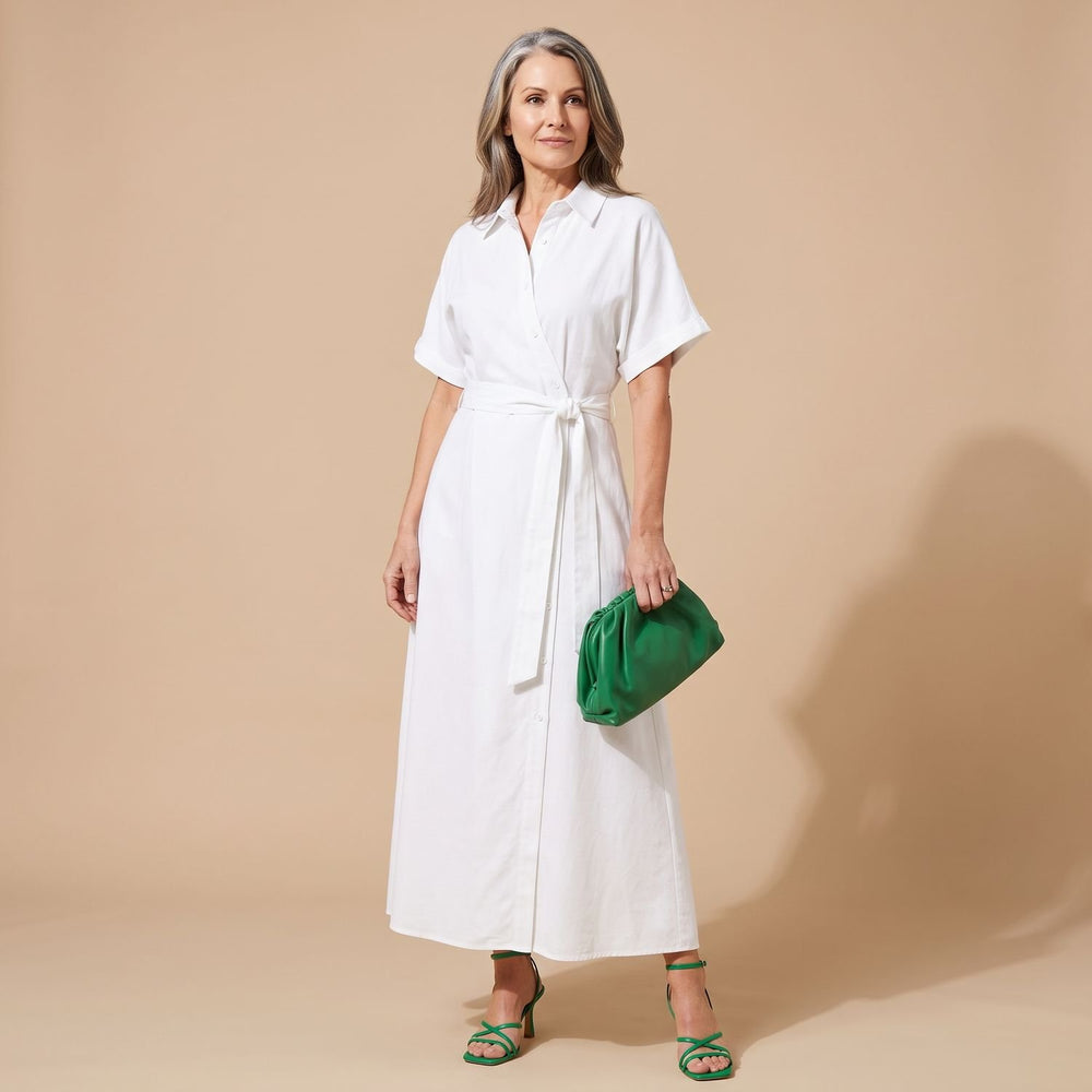 Women's Floral Print Button-Up Belted Wrap Maxi Dress - White