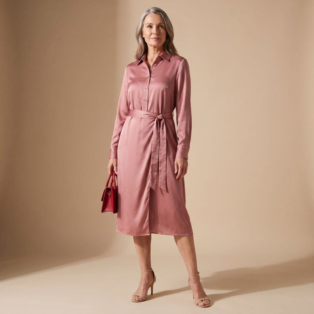 Women's Floral Print Button-Up Belted Wrap Maxi Dress - Pink