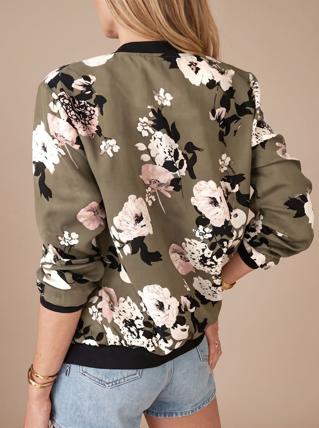 Women's Floral Print Zip-Up Bomber Jacket