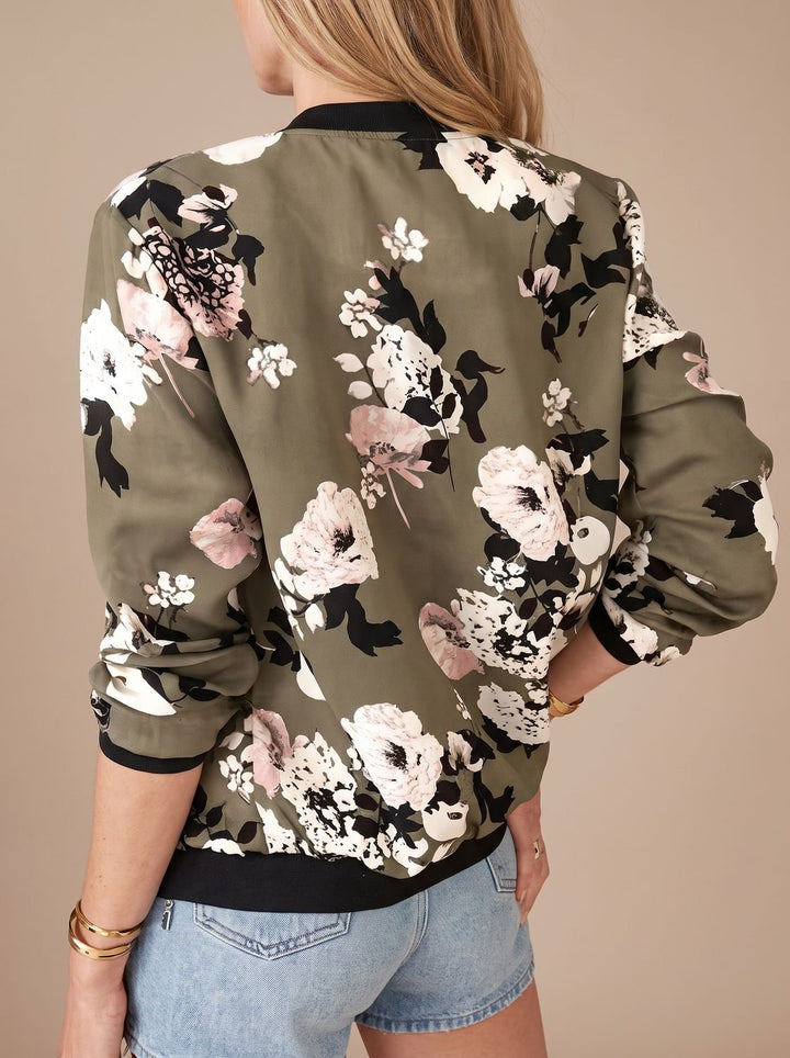 Women's Floral Print Zip-Up Bomber Jacket