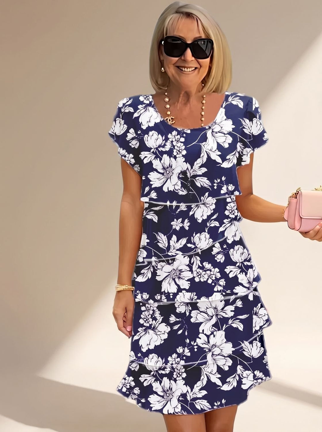 Women's Floral Tiered-Ruffle Cap-Sleeve Midi Dress - Blue