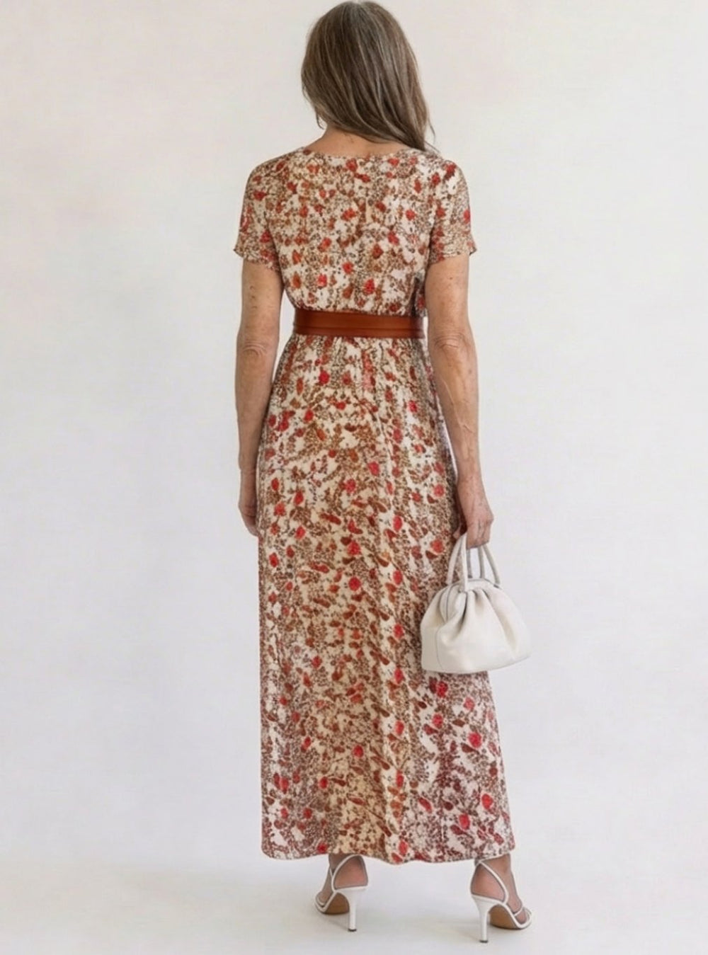 Women's Floral V-Neck Short-Sleeve Midi Dress