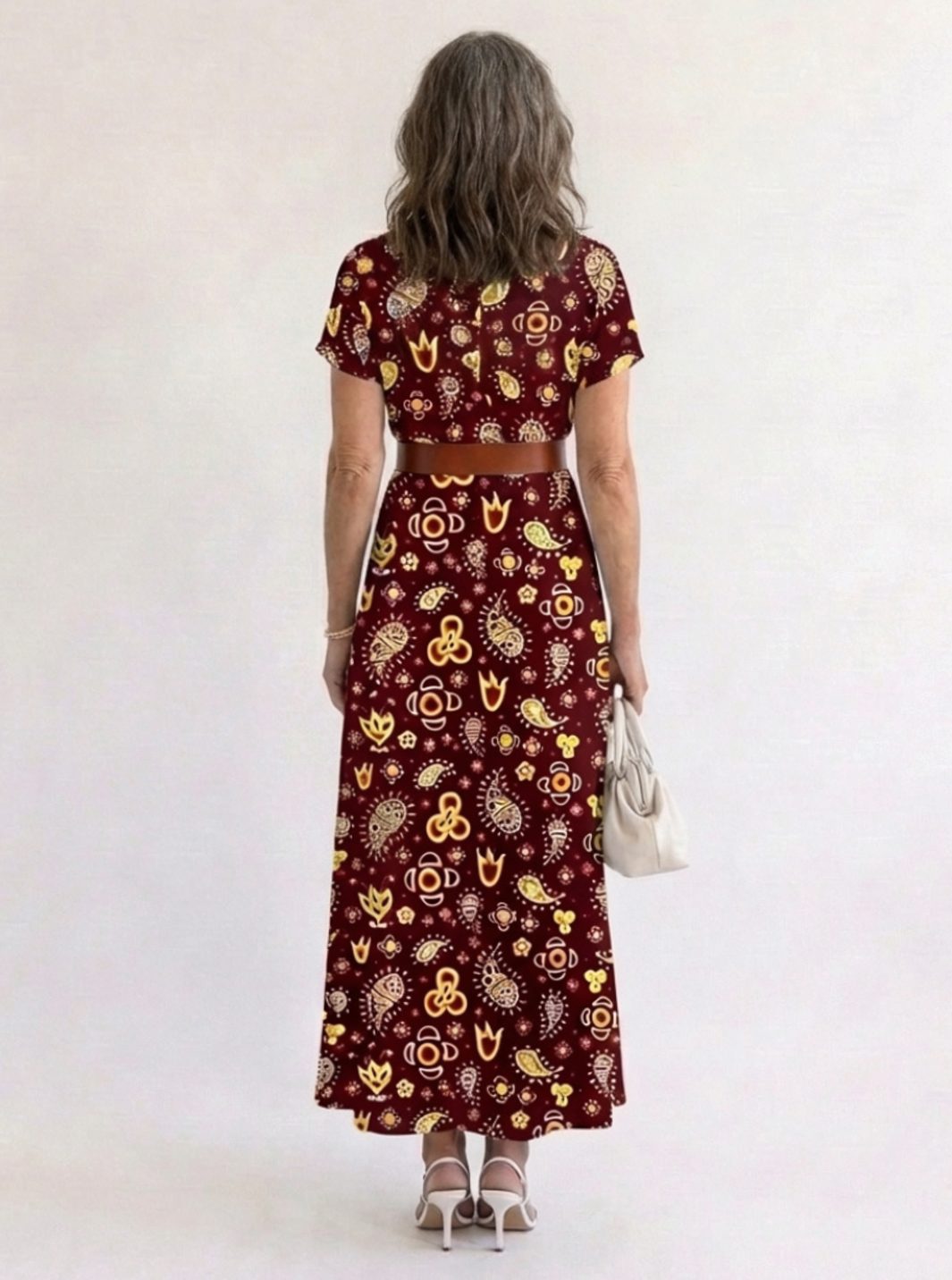 Women's Floral V-Neck Short-Sleeve Midi Dress