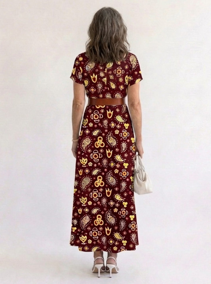 Women's Floral V-Neck Short-Sleeve Midi Dress