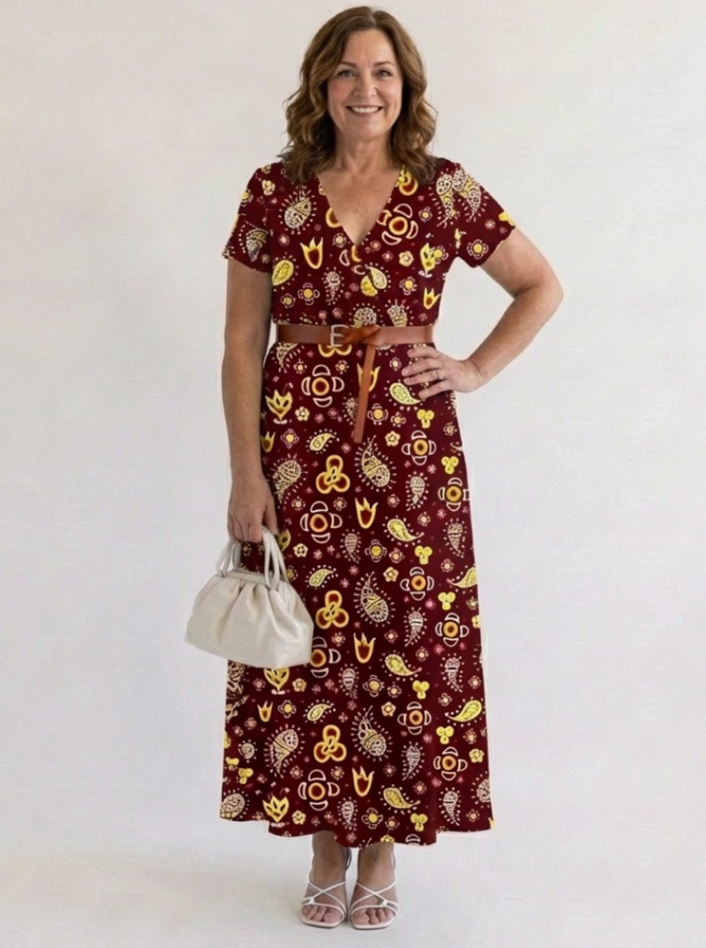 Women's Floral V-Neck Short-Sleeve Midi Dress
