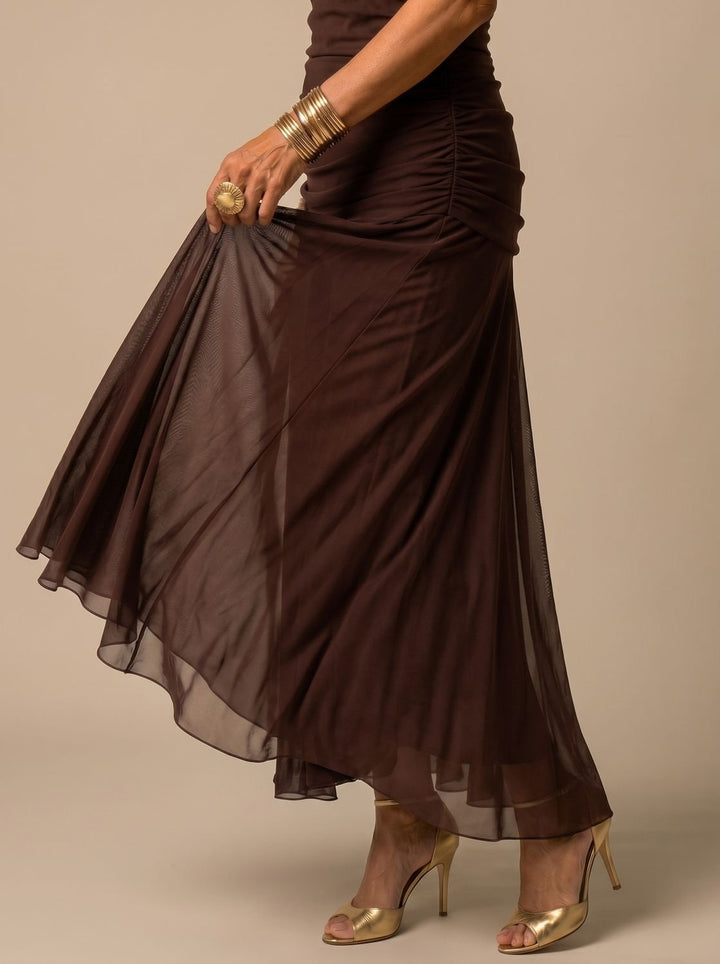 Women's Flowy Midi Dress Off-Shoulder Draped Floral Chiffon