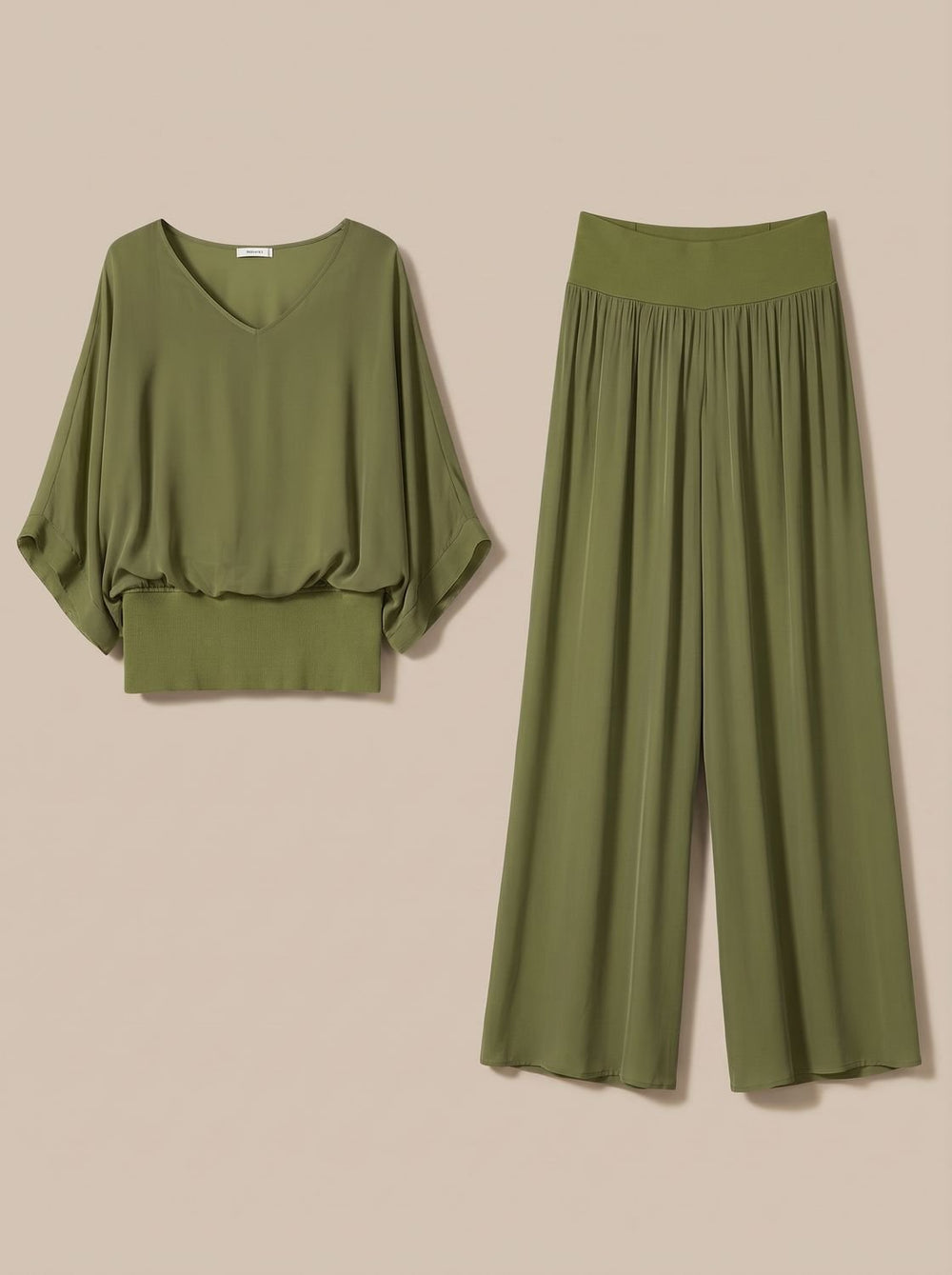 Women's Flowy Wide-Leg Two-Piece Blouson Top Set