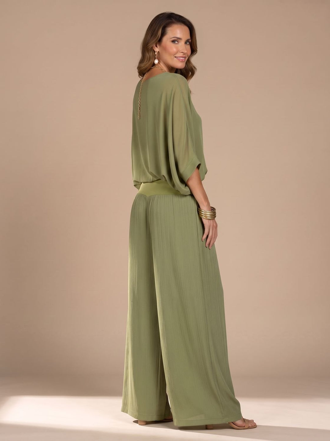 Women's Flowy Wide-Leg Two-Piece Blouson Top Set