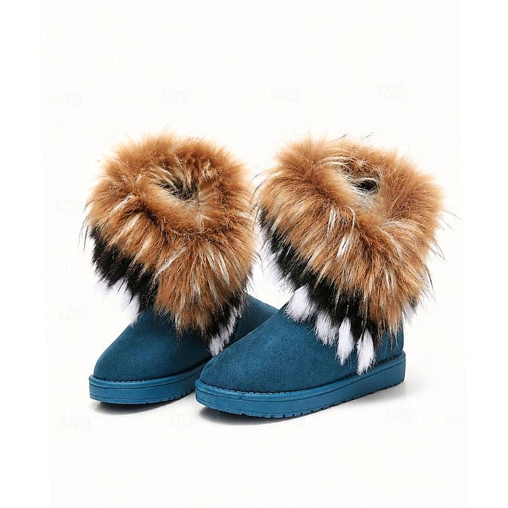 Women's Fluffy Faux-Fur Trim Slip-On Snow Boots - Blue