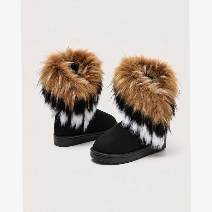Women's Fluffy Faux-Fur Trim Slip-On Snow Boots - Black