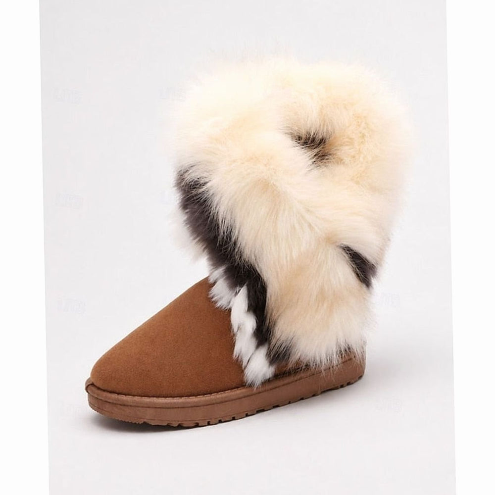 Women's Fluffy Faux-Fur Trim Slip-On Snow Boots - White / Yellow
