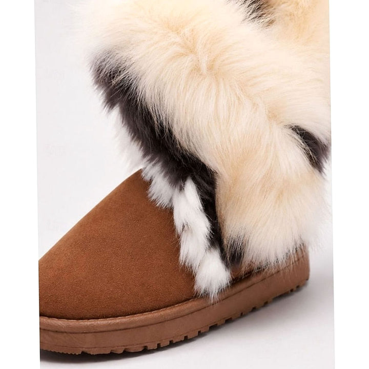 Women's Fluffy Faux-Fur Trim Slip-On Snow Boots