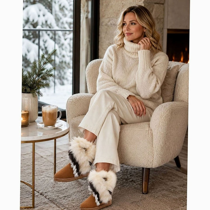 Women's Fluffy Faux-Fur Trim Slip-On Snow Boots
