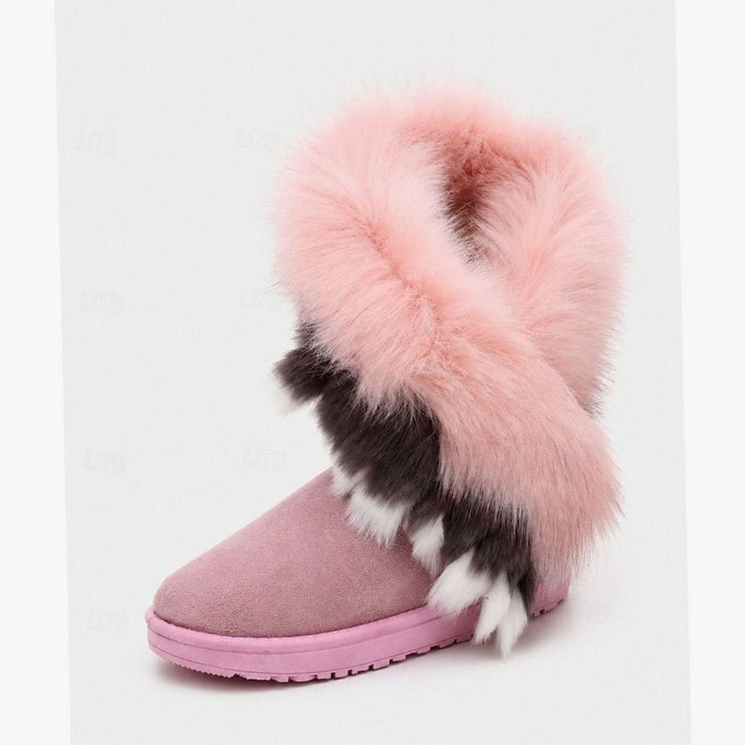 Women's Fluffy Faux-Fur Trim Slip-On Snow Boots - Pink