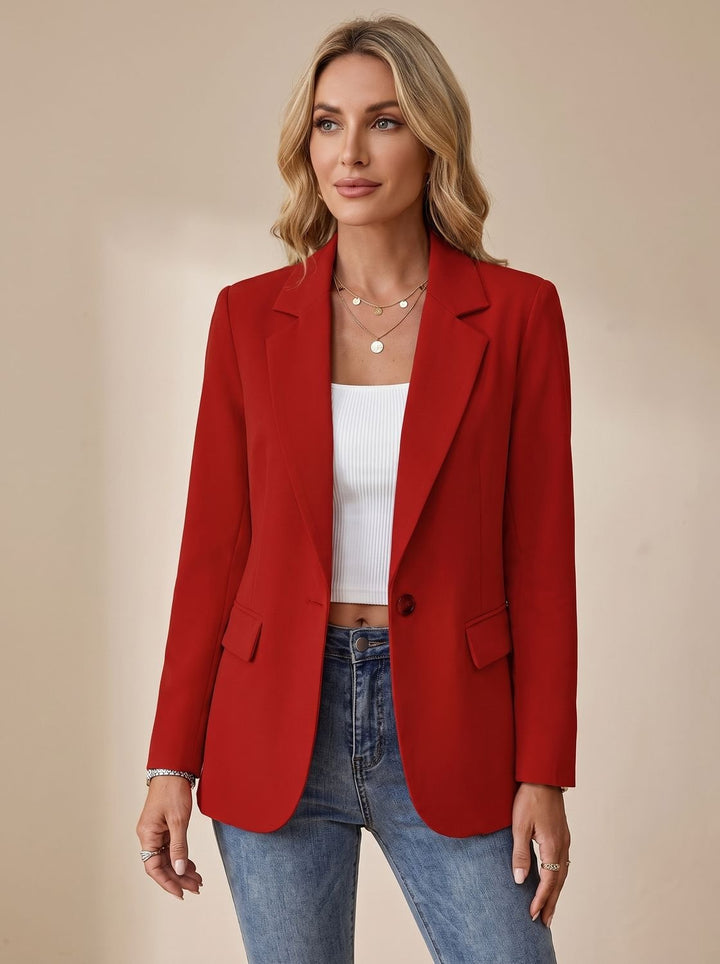 Women's Formal Blazer Structured Single-Button Office Jacket - Red