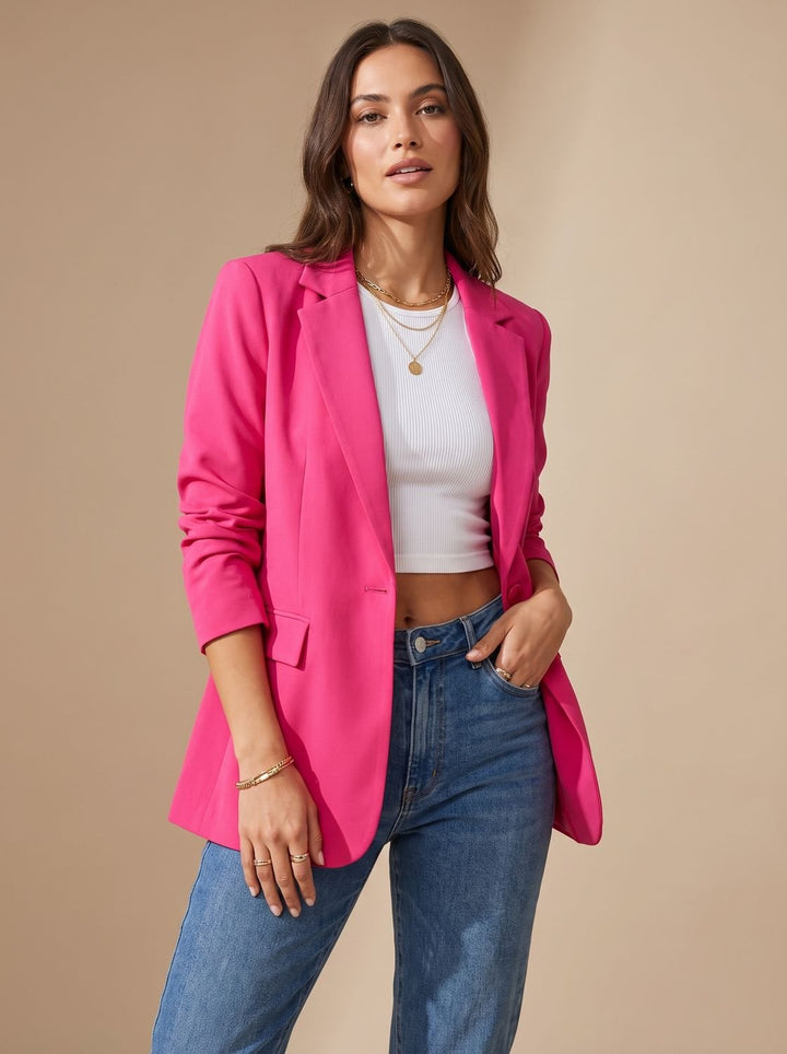 Women's Formal Blazer Structured Single-Button Office Jacket - Pink