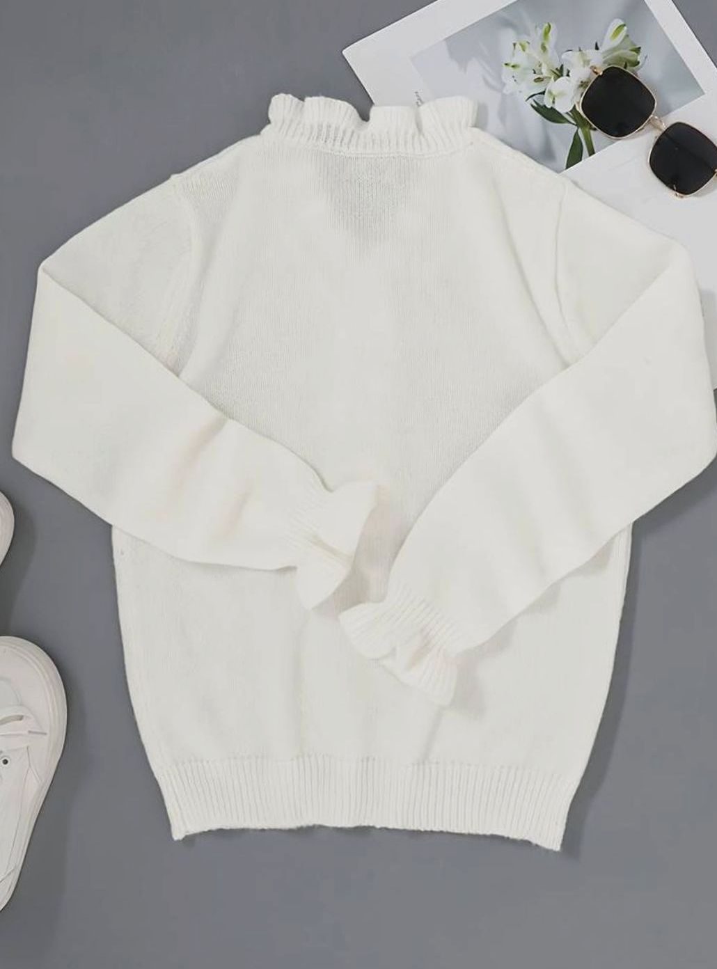 Women's Frilly Ruffle Blouse Relaxed-Fit Button-Front Knit Top