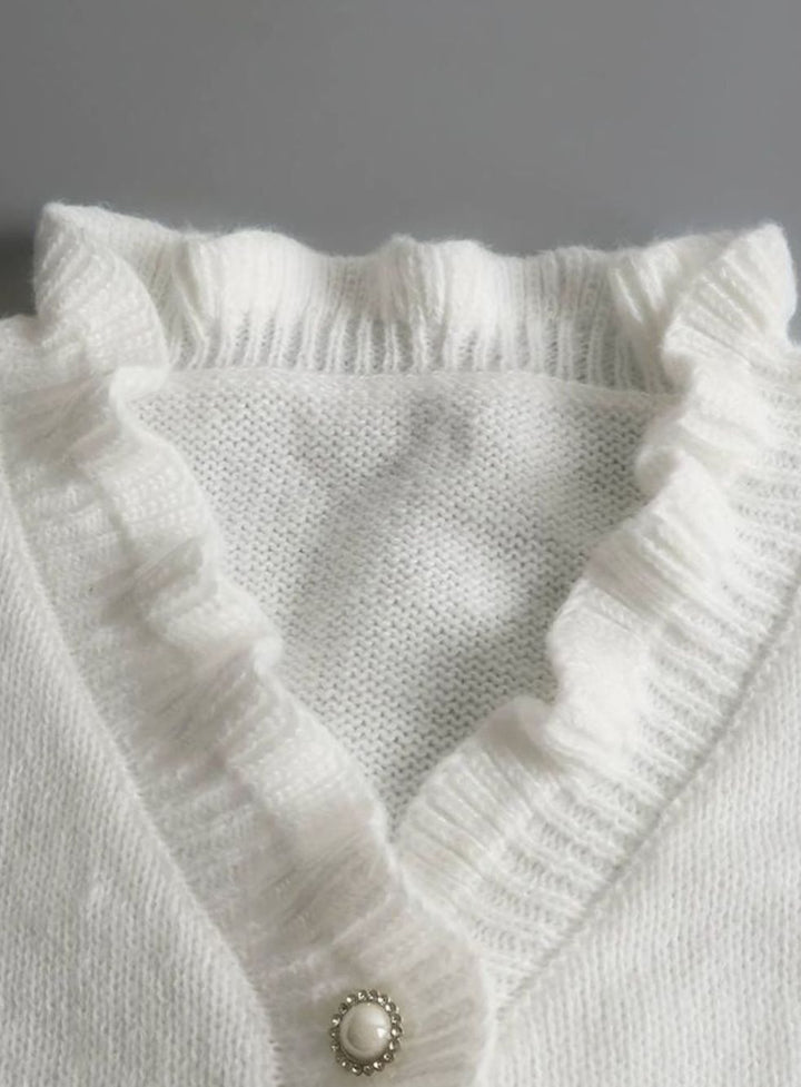 Women's Frilly Ruffle Blouse Relaxed-Fit Button-Front Knit Top
