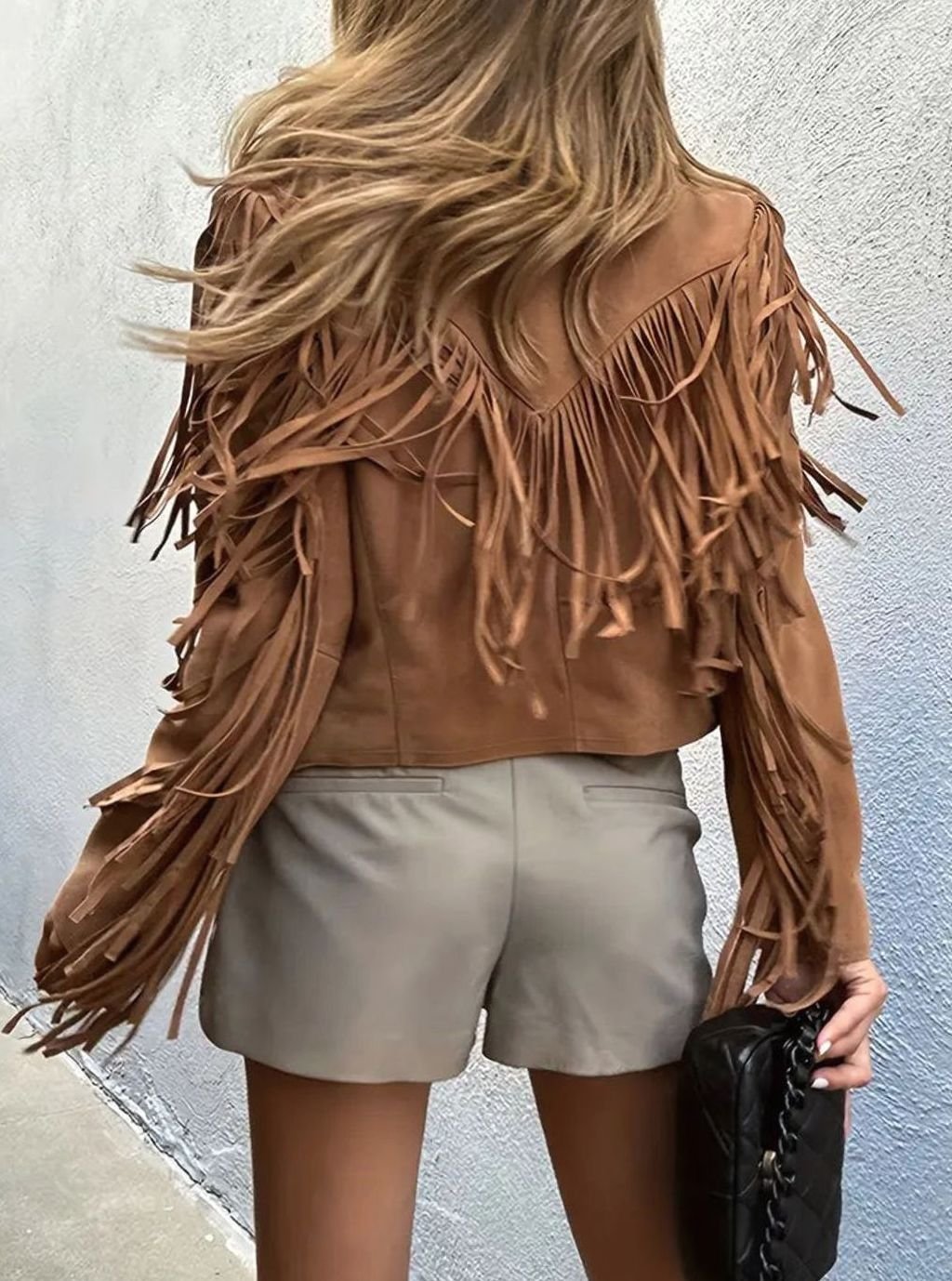 Women's Fringed Suede-Feel Boho Short Jacket