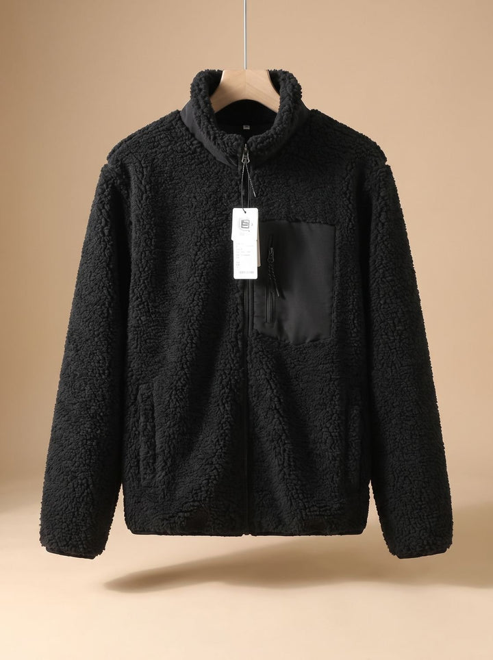 Women's Full Zip-Up Sherpa Fleece Relaxed-Fit Jacket - Black