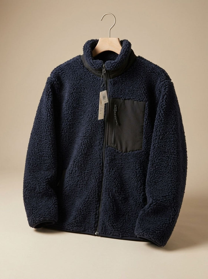 Women's Full Zip-Up Sherpa Fleece Relaxed-Fit Jacket - Navy Blue