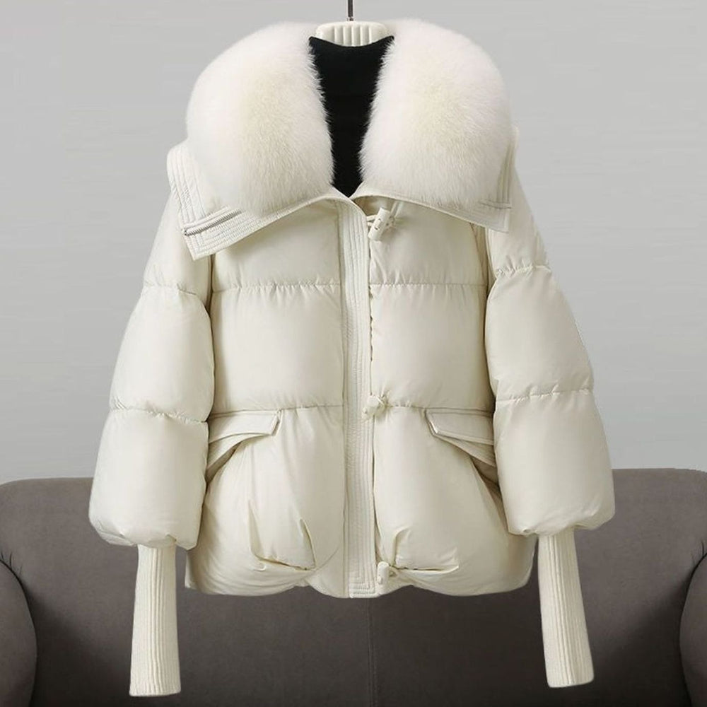 Women's Fur-Collar Puffer Short Winter Jacket - White