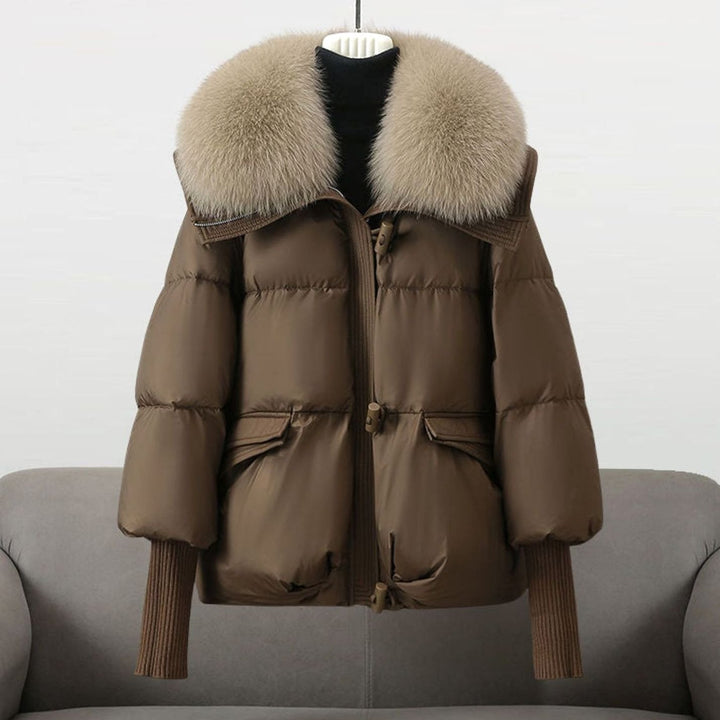 Women's Fur-Collar Puffer Short Winter Jacket - Brown