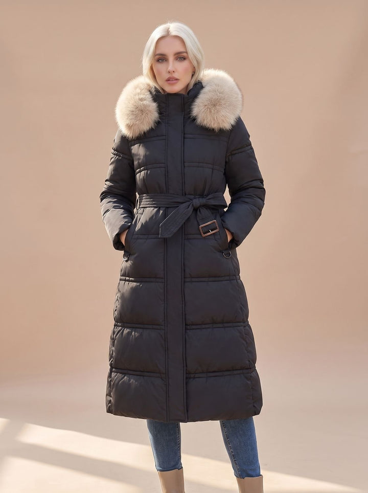 Women's Fur-Hood Quilted Long Puffer Coat
