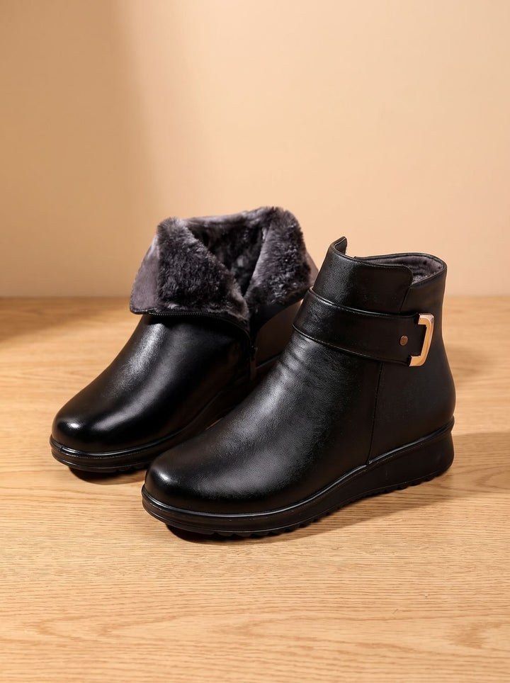 Women's Fur-Lined Orthopedic Wedge Ankle Boots Black - Black
