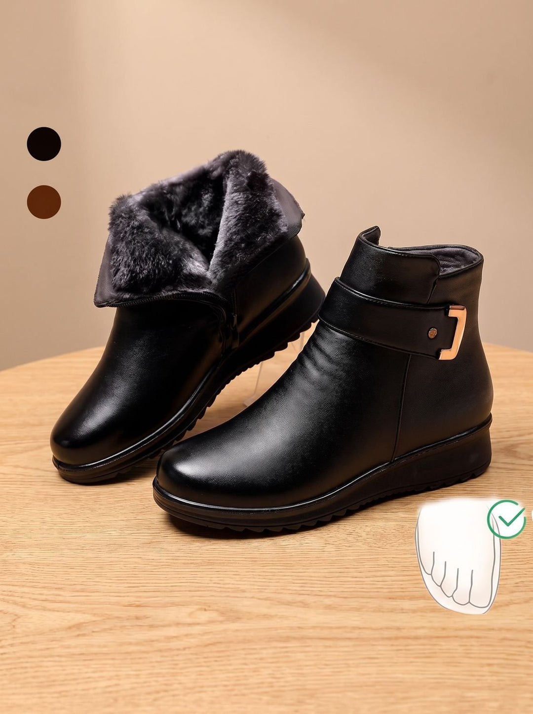 Women's Fur-Lined Orthopedic Wedge Ankle Boots Black