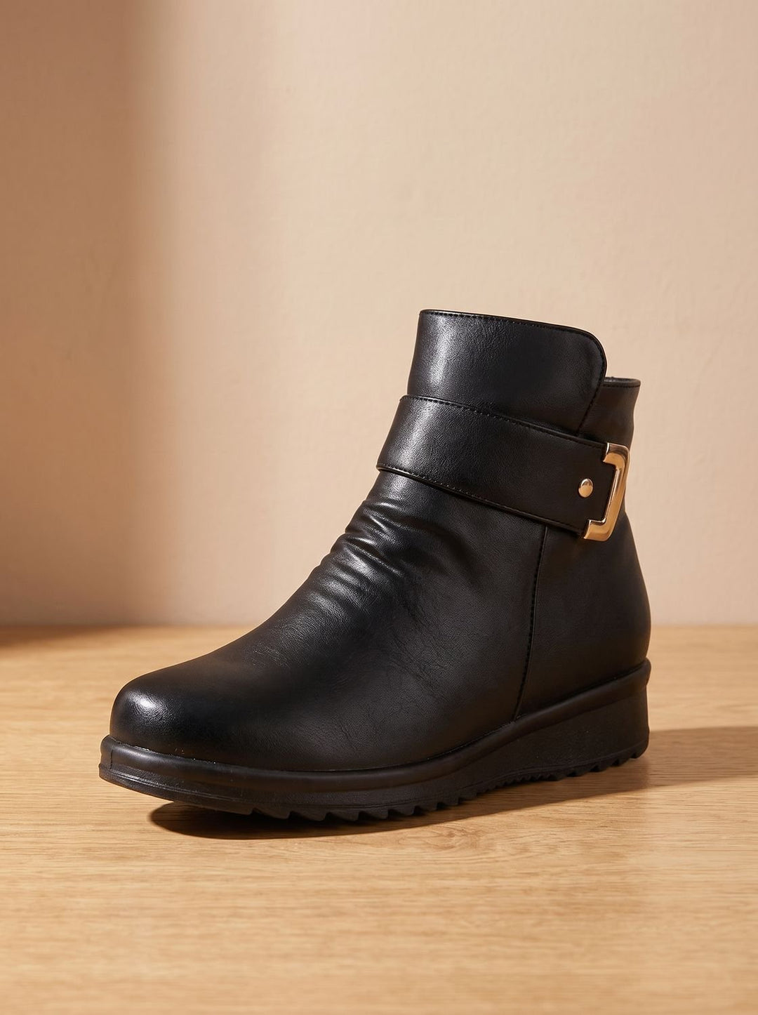 Women's Fur-Lined Orthopedic Wedge Ankle Boots Black