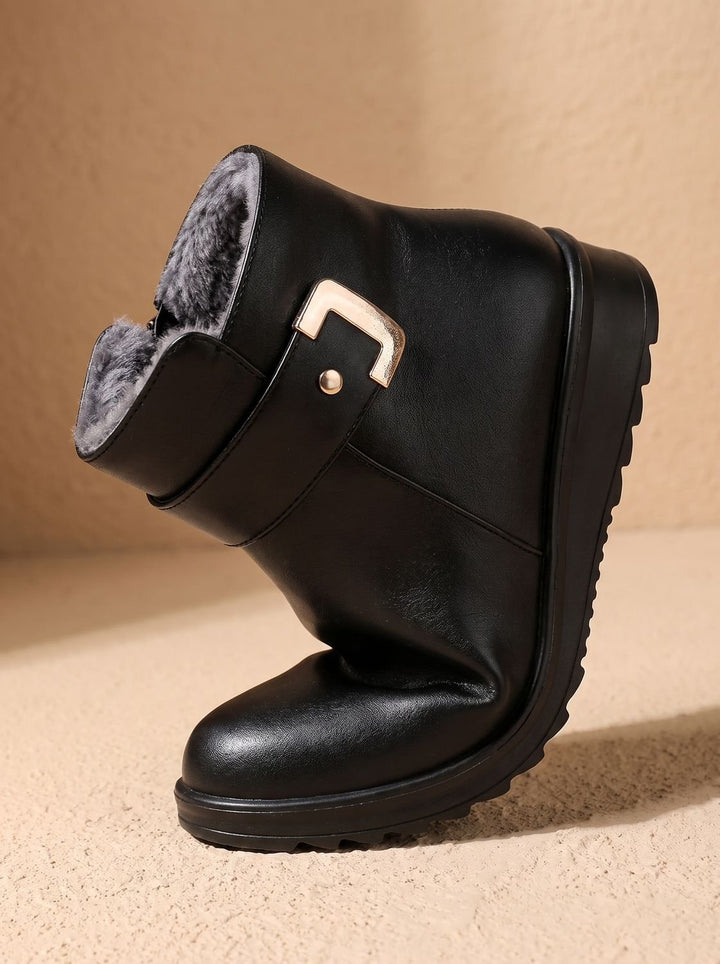 Women's Fur-Lined Orthopedic Wedge Ankle Boots Black