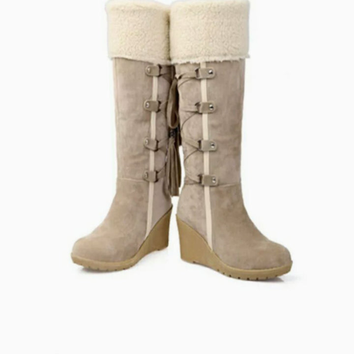 Women's Fur-Trim Wedge Heel Knee-High Winter Boots