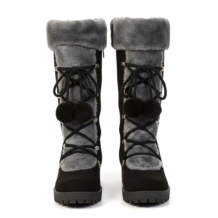 Women's Fur-Trimmed Lace-Up Mid-Calf Snow Boots