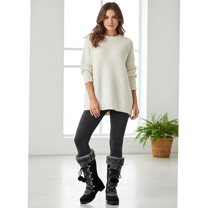 Women's Fur-Trimmed Lace-Up Mid-Calf Snow Boots